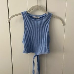 Zara ribbed tank in cornflower blue with tie